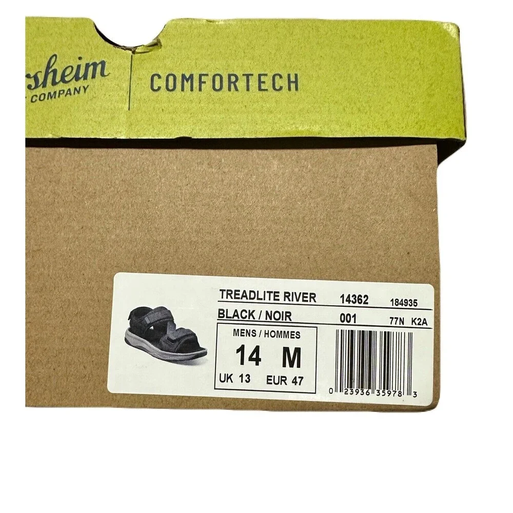 NEW Florsheim Mens Size 14 Tread Lite Black Leather Cushioned River Sport Sandal
